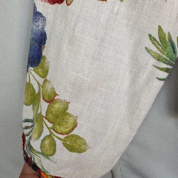 Chico's 100% Linen Ivory Water Color Floral Tie Front Long Sleeve Top Size M - Picture 5 of 13